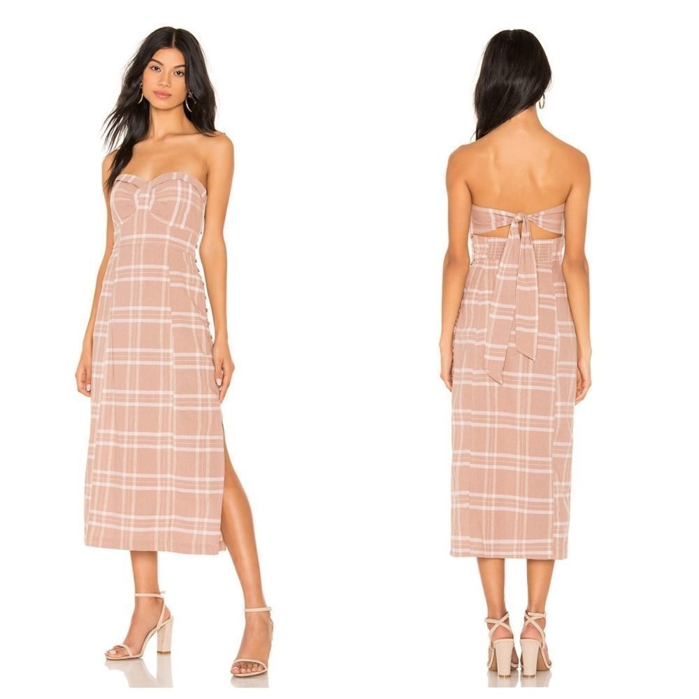 FREE PEOPLE dress life‎ like this neutral tan and white plaid linen S